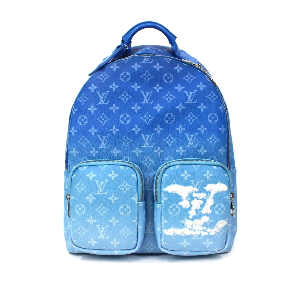 Louis Vuitton Blue Tonal White Monogram Cloud Backpack Coated Canvas Leather Bag